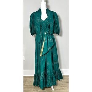Vintage Alyce Designs Green Gold Metallic Strapless Gown Bolero‎ XS Fairy Glam